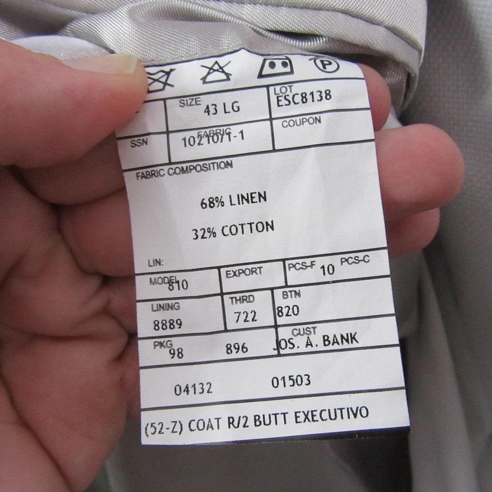 Jos A Bank Mens Sport Coat 43L Tan Windowpane‎ Check Linen Cotton Blazer